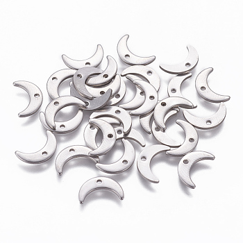 304 Stainless Steel Charms, Moon, Stainless Steel Color, 7x11x1mm, Hole: 1mm