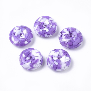 Resin Beads, Imitation Gemstone Chips Style, Flat Round, Blue Violet, 26x10mm, Hole: 3mm