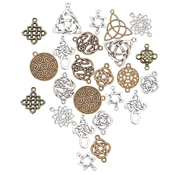 Tibetan Style Alloy Pendants & Links Connectors, Mixed Shapes, Antique Bronze & Antique Silver, 56pcs/box