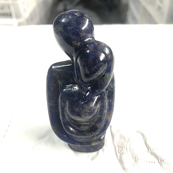 Natural Sodalite Carved Healing Couple Figurines, Reiki Energy Stone Display Decorations, 40x30x80mm