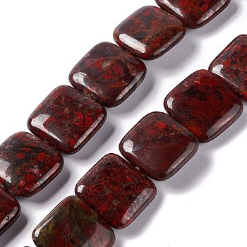 Natural Brecciated Jasper Beads Strands, Square, 19.5~20x19.5~20x6.5~7mm, Hole: 1.2mm, about 20pcs/strand, 15.59''~15.91''(39.6~40.4cm)