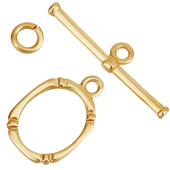 10 Sets Brass Toggle Clasps, with Jump Rings, Long-Lasting Plated, Oval, Real 18K Gold Plated, Oval: 16.5x11x1.7mm, Hole: 2x1.8mm, Bar: 5.5x24.5x2.2mm, Hole: 1.8mm