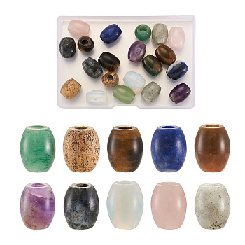 20Pcs 10 Style Natural & Synthetic Mixed Gemstone European Beads, Large Hole Beads, Barrel, 15~17x12~13.5mm, Hole: 4.5~5mm, 2pcs/style