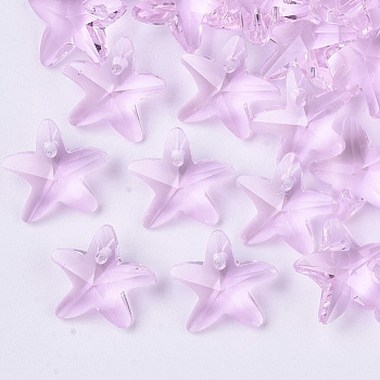 Transparent Glass Charms, Starfish/Sea Stars, Pearl Pink, 14x15x6mm, Hole: 0.8mm
