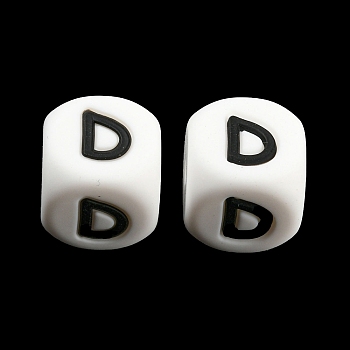 20Pcs White Cube Letter Silicone Beads 12x12x12mm Square Dice Alphabet Beads with 2mm Hole Spacer Loose Letter Beads for Bracelet Necklace Jewelry Making, Letter.D, 12mm, Hole: 2mm
