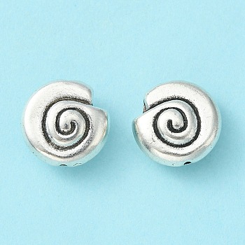 Tibetan Style Alloy Snail Shell Beads, Cadmium Free & Lead Free, Antique Silver, 14x13.5x7mm, Hole: 1mm