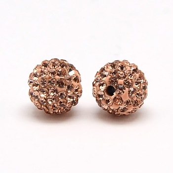 Polymer Clay Rhinestone Beads, Pave Disco Ball Beads, Grade A, Round, PP11, Light Peach, PP11(1.7~1.8mm), 8mm, Hole: 1.5mm