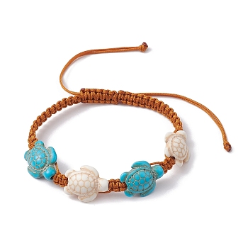 Synthetic Turquoise Sea Turtle Braided Bead Bracelet, Nylon Adjustable Bracelet, Turquoise, Inner Diameter: 2-1/2~4-1/8 inch(6.5~10.6cm)