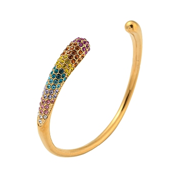 304 Stainless Steel Teardrop Cuff Bangle with Colorful Rhinestone, Golden, Inner Diameter: 2-1/2 inch(6.2cm)