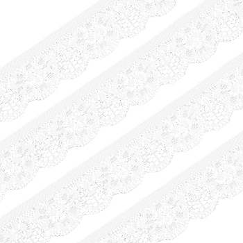 Guipure Stretch Lace Trim, Polyester Lace Ribbon, Flower Pattern, Garment Accessories, White, 1 inch(25mm)