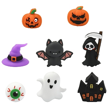 8Pcs 8 Styles Halloween Silicone Focal Beads, Chewing Beads For Teethers, DIY Nursing Necklaces Making, Mixed Shapes, 17~35x16.5~35.5x14.5~18mm, Hole: 2mm, 1pc/style