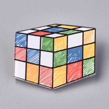 Acrylic Badges Brooch Pins, Cute Lapel Pin, for Clothing Bags Jackets Accessory DIY Crafts, Magic Cube, Colorful, 29.5x36x8.5mm, Pin: 0.8mm