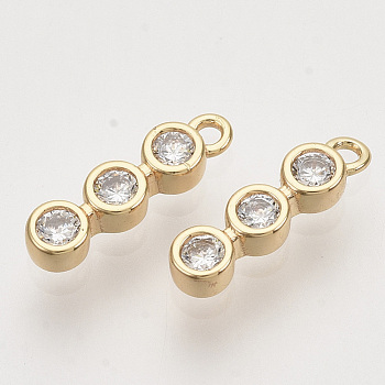 Brass Micro Pave Clear Cubic Zirconia Charms, Nickel Free, Flat Round, Real 18K Gold Plated, 11x3x2mm, Hole: 1mm