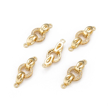 Brass Micro Pave Cubic Zirconia Fold Over Clasps, Oval, Clear, Real 18K Gold Plated, 25.5mm, Hole: 1.2mm