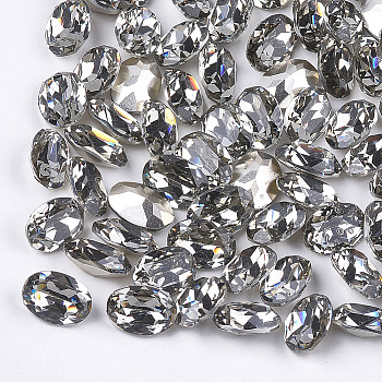 Pointed Back Resin Rhinestone Cabochons, Back Plated, Faceted, Oval, Black Diamond, 9.5~10x7.5~8x4.5mm, about 450pcs/bag