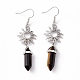 Natural Tiger Eye Bullet with Sun Dangle Earrings(EJEW-I276-01P-08)-2