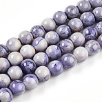 Baking Paint Glass Beads Strands, Imitate Porcelain Beads, Round, Medium Purple, 9.5~10.5mm, Hole: 1.4mm, about 82~84pcs/strand, 29.92~30.71 inch(76~78cm)(X-DGLA-N003-10mm-C08)