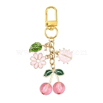 Alloy Enamel Pendant Decorations, with Alloy Swivel Clasps, Cherry & Flower & Ladybug, Flamingo, 85mm(HJEW-YW00280-02)