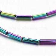 Electroplate Non-magnetic Synthetic Hematite Bead Strands, Tube, Multi-color Plated, 8x2mm, Hole: 1mm, about 51pcs/strand, 15.7 inch(G-F300-37B-02)