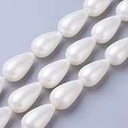 Electroplate Shell Pearl Beads Strands, Drop, White, 18~20x10~10.5mm, Hole: 1mm, about 20pcs/strand, 15~16inch(40~41cm)(BSHE-O019-12)