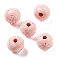 Wood European Beads, Large Hole Beads, Flower, Misty Rose, 15.5~16x14.5mm, Hole: 4mm(WOOD-M011-06F)