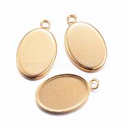 Ion Plating(IP) 304 Stainless Steel Pendant Cabochon Settings, Plain Edge Bezel Cups, Oval, Golden, Tray: 14x10mm, 17.5x11x1.5mm, Hole: 2mm(STAS-H383-12G)
