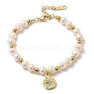 Ion Plating(IP) 304 Stainless Steel Rhinestone Star Charms Bracelets, Natural Pearl Bead Bracelets for Women, Real 14K Gold Plated, 6-5/8 inch(16.8cm)(BJEW-K238-02G)