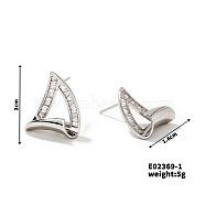 Chic Geometric Triangle Stud Earrings with Hollow Design and Edges, Platinum, 20x16mm(PD9226-1)