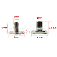 Brass Rivets, with Iron Screw, for Purse Handbag Shoes Leather Craft Clothes Belt Bookbinding, Round, Platinum, 0.9x0.65cm(OFST-PW0003-20B-P)