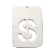 304 Stainless Steel Pendants, Rectangle with Alphabet, Hollow, Letter.S, 32x22x1mm, Hole: 1.5mm(STAS-K216-49S-P)