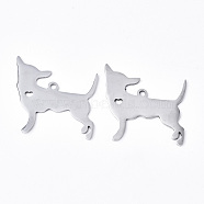 304 Stainless Steel Pendants, Silhouette Charms, Laser Cut, Dog, Stainless Steel Color, 29x30x1.5mm, Hole: 2mm(STAS-N087-30)