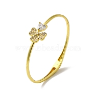 Rack Plating Brass Pave Clear Cubic Zirconia Clover & Heart Hinged Bangles, Lead Free & Cadmium Free, Long-Lasting Plated, Real 18K Gold Plated, Inner Diameter: 2-1/4x2-1/8 inch(5.8x5.3cm)(BJEW-H616-01G)