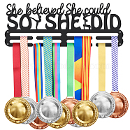 Sports Theme Iron Medal Hanger Holder Display Wall Rack, with Screws, Word She Believed She Could So She Did, Gymnastics Pattern, 150x400mm(ODIS-WH0021-403)