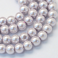 Baking Painted Glass Pearl Bead Strands, Pearlized, Round, Lavender, 3~4mm, Hole: 0.5mm, about 195pcs/strand, 23.6 inch(HY-Q003-3mm-25)