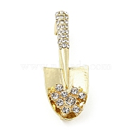 Shovel Alloy Rhinestone Brooch Pins, for Wedding Bouquet Party Gift, Golden, 35x13x8.5mm(JEWB-P029-01G)