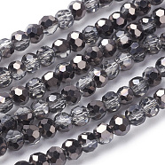 Faceted(32 Facets) Round Half Plated Electroplate Glass Beads Strands, Black Plated, 4mm, Hole: 1mm, about 88~90pcs/strand, 28~30cm(X-EGLA-J042-4mm-H01)