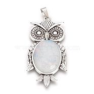 Opalite Big Pendants, with Alloy Findings, Owl, Antique Silver, 56x27.5x7.5mm, Hole: 3.5x7.5mm(G-S246-01J)