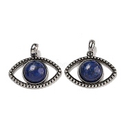 Dyed Natural Lapis Lazuli Pendants, Alloy Eye Charms, Antique Silver, Cadmium Free & Lead Free, 26x35.5x7mm, Hole: 7mm(G-G147-07AS-01)