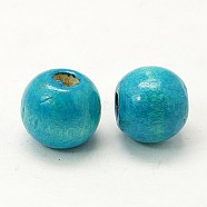 Natural Wood Beads, Round, Dyed, Turquoise, 13x14mm, Hole: 4mm, about 1200pcs/1000g(W02KQ013)