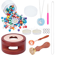 CRASPIRE DIY Scrapbook Making Kits, Including Seal Stamp Wax Stick Melting Pot Holder, Brass Melting Spoon & Wax Seal Stamp, Iron Bead Needles & Twisted Chains Necklace Making, Candle, Mixed Color, 7.45x3.85cm, 1pc(DIY-CP0005-30)