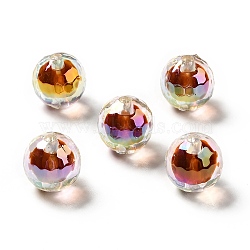 Two Tone UV Plating Rainbow Iridescent Acrylic Beads, Round, Coffee, 16x16mm, Hole: 3~3.1mm(TACR-D010-03B-09)