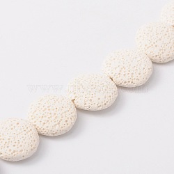 Natural Lava Rock Beads Strands, Flat Round, Dyed, White, 20~21.5x7~8mm, Hole: 1mm, about 19pcs/strand, 15.35 inch(G-L435-06-11)