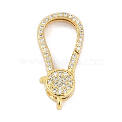 Brass Micro Pave Cubic Zirconia Lobster Claw Clasps, Real 18K Gold Plated, 27.5x13x5mm(KK-M311-28G-02)