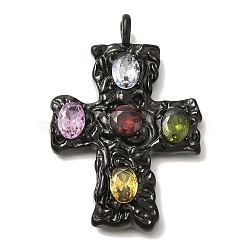 304 Stainless Steel Colorful Rhinestone Pendants, Cross Charm, Black, 49x34x5.5mm, Hole: 4.5x3.5mm(STAS-C105-11EB)