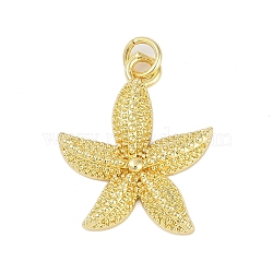 Rack Plating Brass Pendants, Long-Lasting Plated, Lead Free & Cadmium Free, with Jump Ring, Starfish Charms, Real 18K Gold Plated, 23x18x3mm(KK-R166-08G-01)