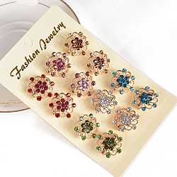 12Pcs Alloy Rhinestone Brooch for Backpack Clothes, Flower, Mixed Color, 150x90mm(PW-WG29B21-01)