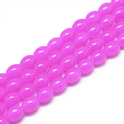Baking Painted Glass Beads Strands, Oval, Imitation Jade, Fuchsia, 8~8.5x6~6.5mm, Hole: 1.5mm, about 96pcs/strand, 32.2 inch(X-DGLA-S115-8x6mm-Y28)