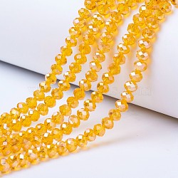 Electroplate Glass Beads Strands, AB Color Plated, Faceted, Rondelle, Orange, 10x8mm, Hole: 1mm, about 65~66pcs/strand, 20.8~21.2 inch(53~54cm)(EGLA-A034-T10mm-B01)