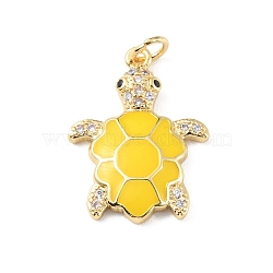 Rack Plating Brass Micro Pave Cubic Zirconia Pendants, with Enamel & Jump Ring, Cadmium Free & Lead Free, Long-Lasting Plated, Real 18K Gold Plated, Sea Turtle Charm, Yellow, 22.5x17x3mm, Hole: 3.2mm(KK-C021-01G-03)