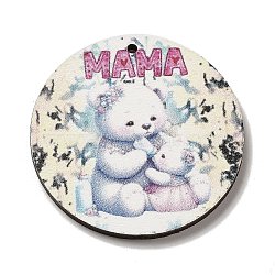 Mother's Day Theme Wooden Pendants, Bear, 37.5x2.5mm, Hole: 1.6mm(FIND-Z031-01E)